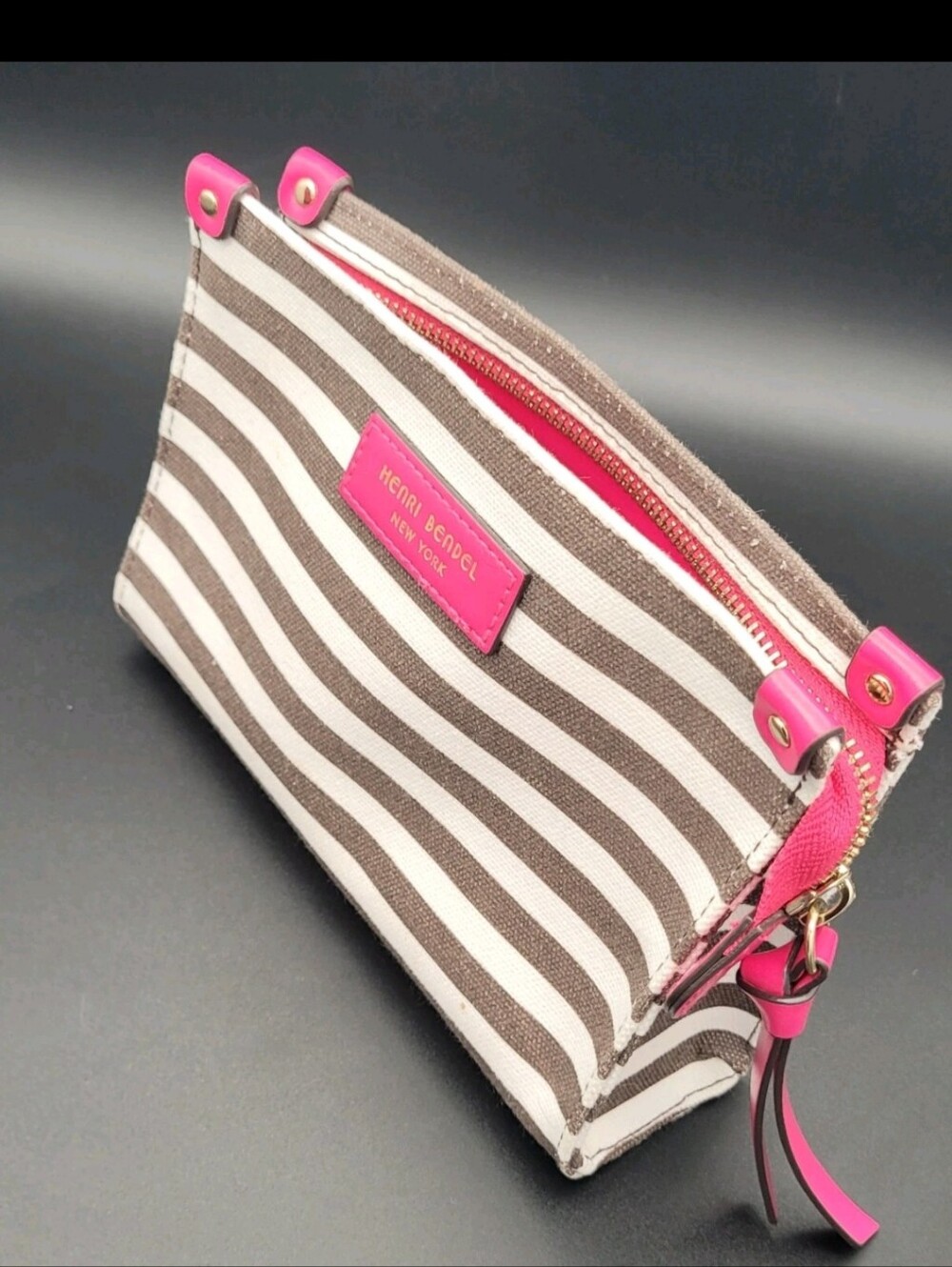 JL Initials - Henri Bendel Striped Canvas Cosmetic Bag